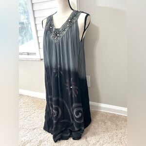 Womens Sleeveless Dress One Size Gauzy Flowy Ombré Hippie Indie Embroidered